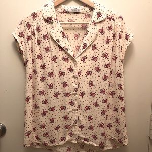 Mango Floral Button-down Collared Blouse Size 4